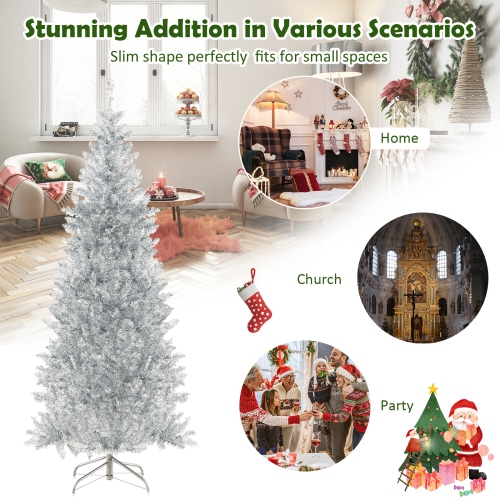 Topbuy 6/7 FT Pre-lit Artificial Christmas Tree Hinged Xmas Pencil Tree with 790/1030 Branch Tips 300/400 Warm White LED Lights