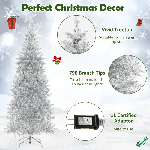 Topbuy 6/7 FT Pre-lit Artificial Christmas Tree Hinged Xmas Pencil Tree with 790/1030 Branch Tips 300/400 Warm White LED Lights