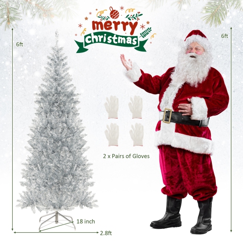 Topbuy 6/7 FT Pre-lit Artificial Christmas Tree Hinged Xmas Pencil Tree with 790/1030 Branch Tips 300/400 Warm White LED Lights