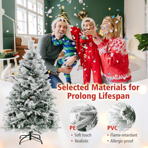Topbuy 4.5/6/7 FT Pre-lit Artificial Christmas Tree, Snow-flocked Xmas Tree with 160/240/320 Multi-color LED Lights, 8 Lighting Modes
