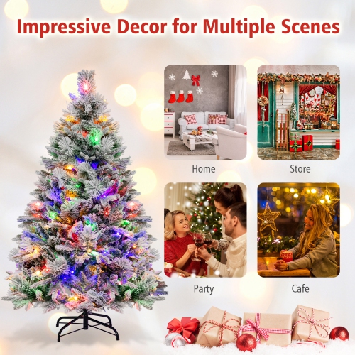Topbuy 4.5/6/7 FT Pre-lit Artificial Christmas Tree, Snow-flocked Xmas Tree with 160/240/320 Multi-color LED Lights, 8 Lighting Modes