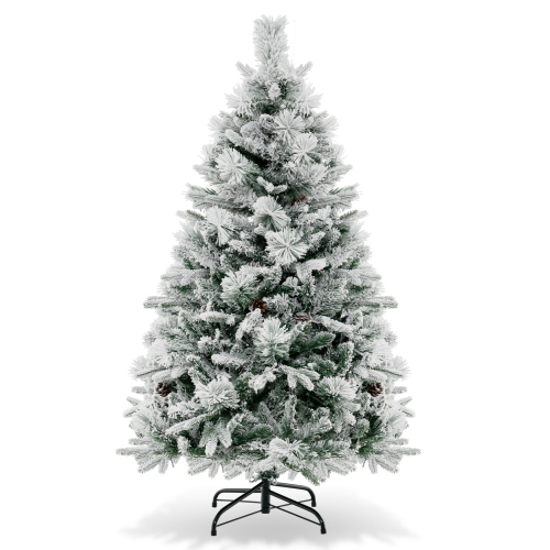 Topbuy 4.5/6/7 FT Pre-lit Artificial Christmas Tree, Snow-flocked Xmas Tree with 160/240/320 Multi-color LED Lights, 8 Lighting Modes