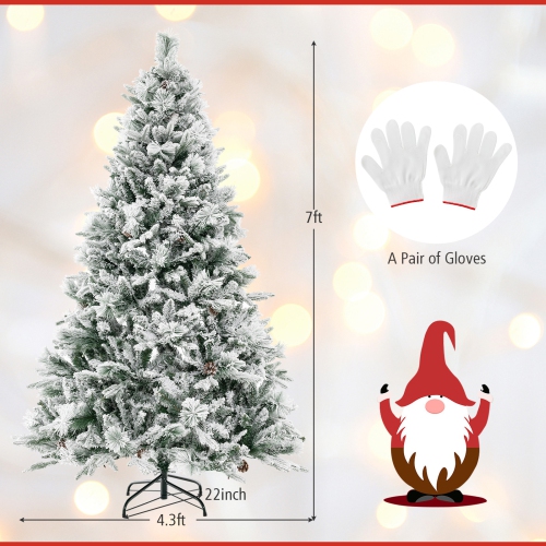 Topbuy 4.5/6/7 FT Pre-lit Artificial Christmas Tree, Snow-flocked Xmas Tree with 160/240/320 Multi-color LED Lights, 8 Lighting Modes