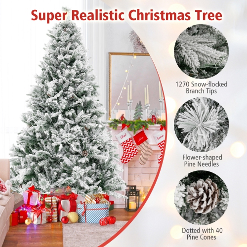 Topbuy 4.5/6/7 FT Pre-lit Artificial Christmas Tree, Snow-flocked Xmas Tree with 160/240/320 Multi-color LED Lights, 8 Lighting Modes