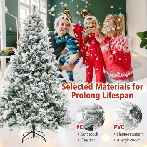 Topbuy 4.5/6/7 FT Pre-lit Artificial Christmas Tree, Snow-flocked Xmas Tree with 160/240/320 Multi-color LED Lights, 8 Lighting Modes