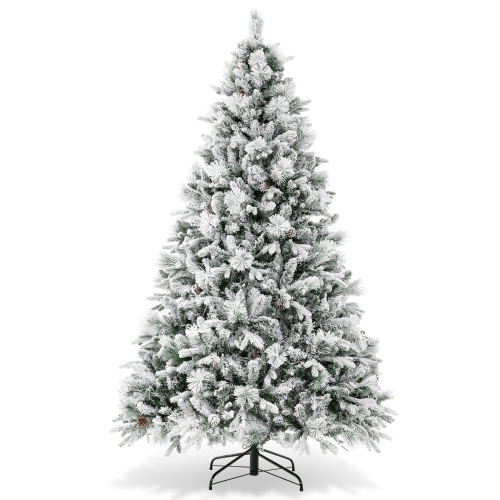 Topbuy 4.5/6/7 FT Pre-lit Artificial Christmas Tree, Snow-flocked Xmas Tree with 160/240/320 Multi-color LED Lights, 8 Lighting Modes