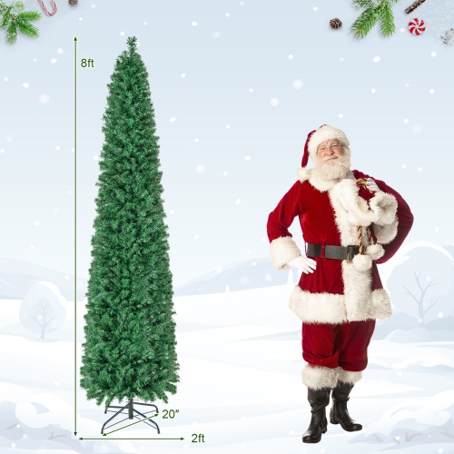 Topbuy 5/6/7/8 FT Fiber Optic Artificial Christmas Tree Prelit Pencil Christmas Tree with 361/517/697/889 Branch Tips Foldable Metal Stand