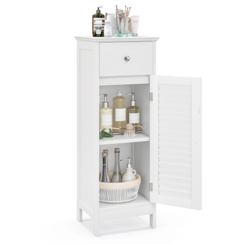 Topbuy Single Door Bathroom Floor Cabinet Freestanding Storage Organizer Unit w/ Adjustable Shelf Multifunctional Storage Cabinet Grey/White