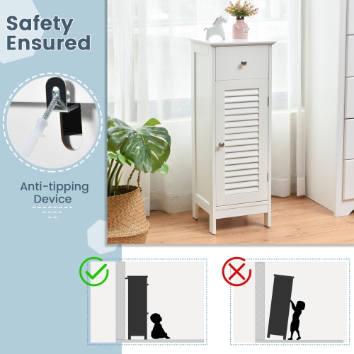 Topbuy Single Door Bathroom Floor Cabinet Freestanding Storage Organizer Unit w/ Adjustable Shelf Multifunctional Storage Cabinet Grey/White