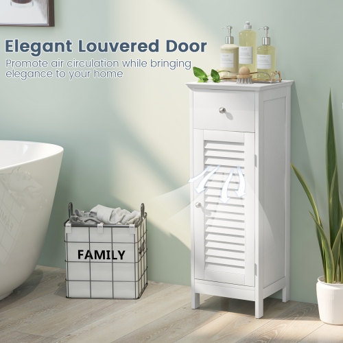 Topbuy Single Door Bathroom Floor Cabinet Freestanding Storage Organizer Unit w/ Adjustable Shelf Multifunctional Storage Cabinet Grey/White