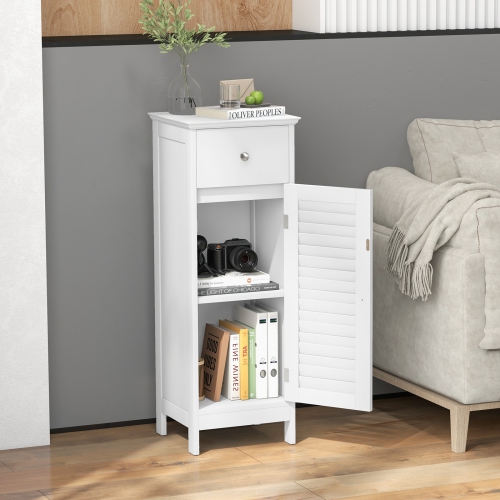 Topbuy Single Door Bathroom Floor Cabinet Freestanding Storage Organizer Unit w/ Adjustable Shelf Multifunctional Storage Cabinet Grey/White
