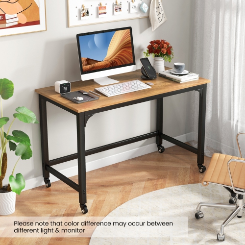 Topbuy 48" Rolling Computer Desk Mobile Study Writing Desk with Metal Frame Movable Home Office Desk Natural/Black