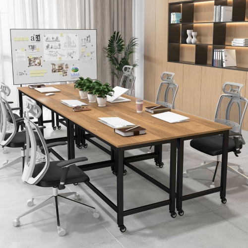 Topbuy 48" Rolling Computer Desk Mobile Study Writing Desk with Metal Frame Movable Home Office Desk Natural/Black