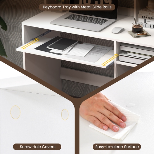 Topbuy Computer Desk w/ Charging Station 43.5" Gaming Table Workstation w/ Keyboard Tray CPU Stand & Storage Shelves White/Black