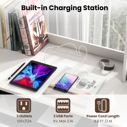 Topbuy Computer Desk w/ Charging Station 43.5" Gaming Table Workstation w/ Keyboard Tray CPU Stand & Storage Shelves White/Black