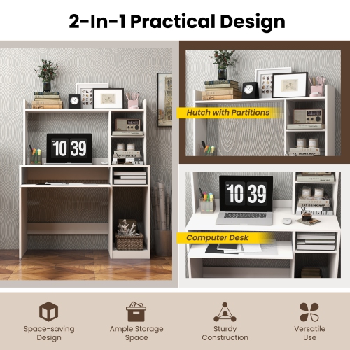 Topbuy Computer Desk w/ Charging Station 43.5" Gaming Table Workstation w/ Keyboard Tray CPU Stand & Storage Shelves White/Black