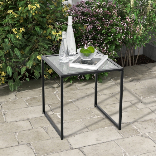 Topbuy 17" Tempered Glass Top Side Table Indoor Outdoor Small End Table w/ Metal Frame Space-saving Square Coffee Table