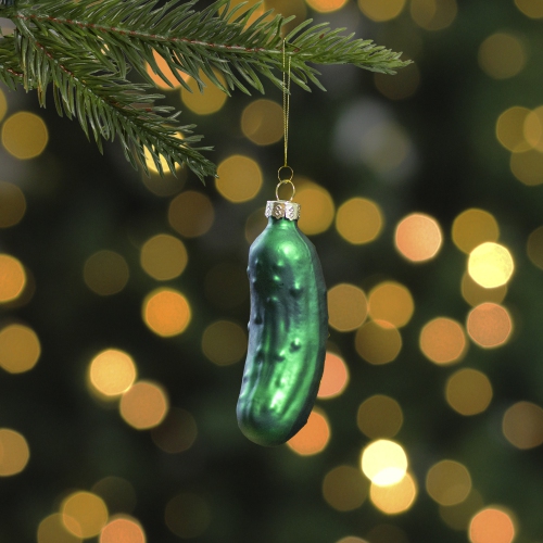 3.75" Green Christmas Pickle Glass Holiday Ornament