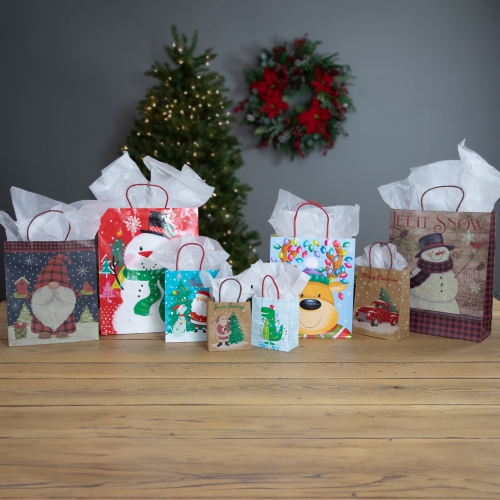 20-Count Assorted Paper Christmas Themed Gift Bags