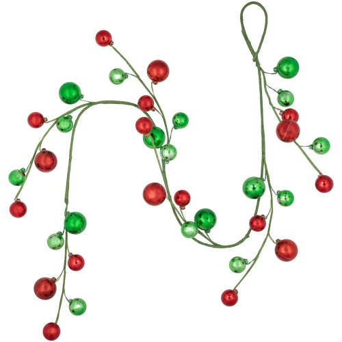 NORTHLIGHT  4' X 6" Green And Ball Ornament Christmas Garland, Unlit In Red
