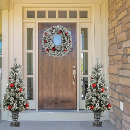Arbre de Noël artificiel en pin de Noël en pot illuminé, 4 pi, lumières transparentes