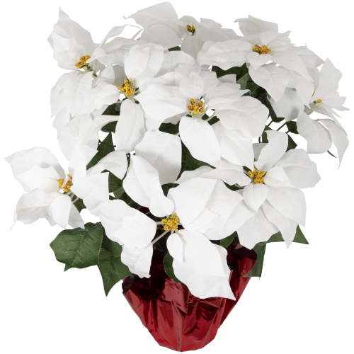 Artificial Christmas Poinsettia Flowers with Wrapped Base - 22" - White