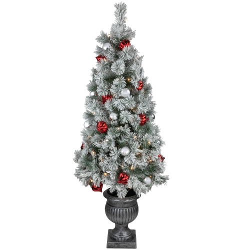 NORTHLIGHT  Pre-Lit Potted Snowy Bristle Pine Artificial Christmas Tree Clear Lights - 5'