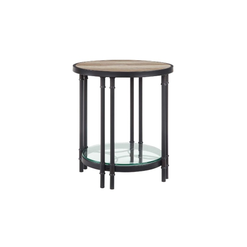 24" Sandy Black And Oak Manufactured Wood And Metal Round End Table