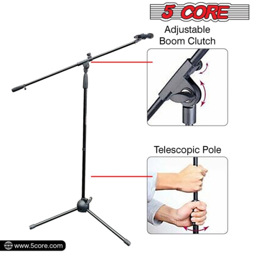 Pied de micro 1 pièces noir trépied ajustable en métal 1,5 pi à  6 pi pied de microphone avec pied de bras de perche Para Microfono pour  les activités de chant, de karaoké, de