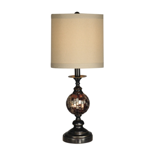 ART GLASS DESIGNS  22.5" Antique Bronze Mosaic Ball Glass Table Lamp With Cream Drum Shade