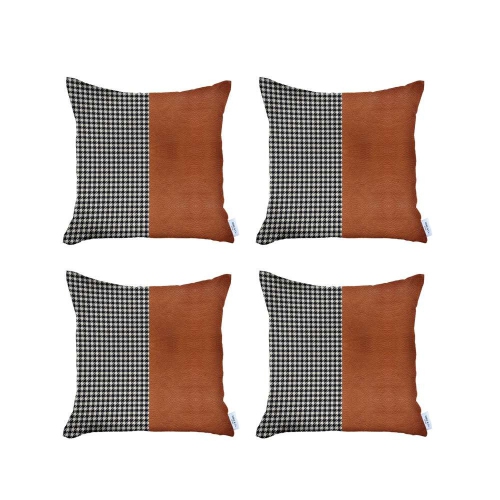 Set of 4 Brown Faux Leather Pillow Covers Best Buy Canada