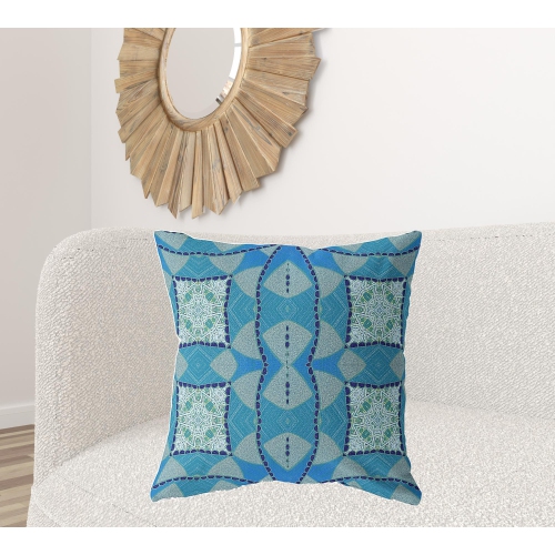 Coussin décoratif intérieur géométrique à fermeture à glissière, 26 x 26 po, bleu aqua