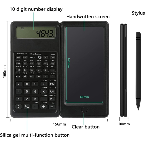 Foldable Scientific Calculator with Handwriting Board - Dual Power Supply, Solar and Battery, Ideal for Students, Teachers, and Engineers