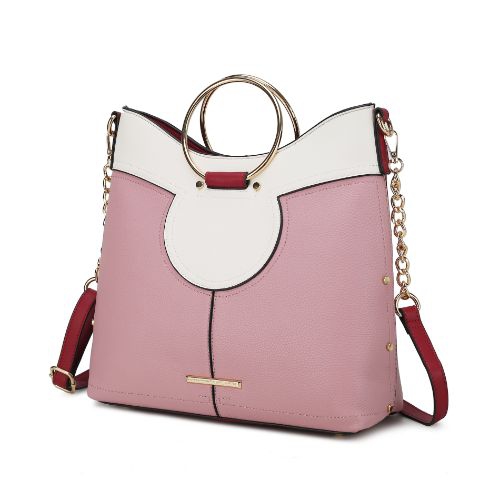 Pink Vegan Leather Handbags Scarves Double Top Handle Satchel Bag