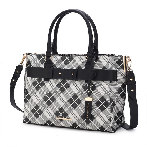 MKF Collection Vivian Plaid Pattern Vegan Leather Women’s Satchel Bag by Mia K