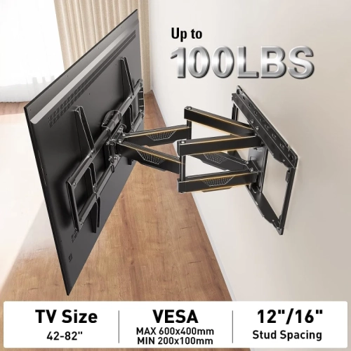 Full Motion TV Wall Mount for 42-82" Flat Screen TVs - Dual Swivel Articulating Arms, Perfect Center Design - VESA 600x400mm, 100 lbs Capacity