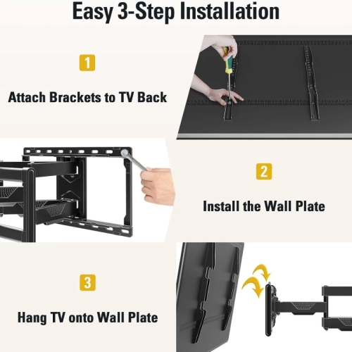 Full Motion TV Wall Mount for 42-82" Flat Screen TVs - Dual Swivel Articulating Arms, Perfect Center Design - VESA 600x400mm, 100 lbs Capacity
