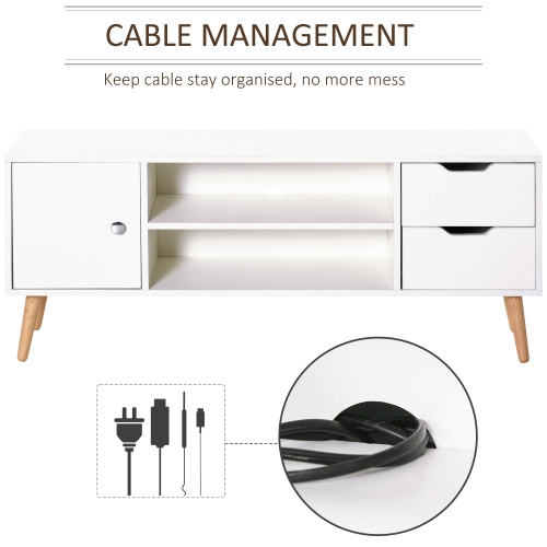 HOMCOM – Meuble pour téléviseur jusqu’à 50 po, meuble pour téléviseur avec tablettes de rangement, 2 tiroirs et trou pour câble, meuble moderne de