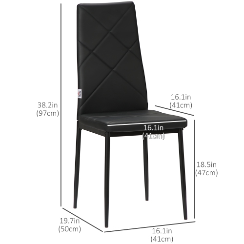 HOMCOM Dining Chairs Set of 4, Modern Accent Chair with High Back, Upholstery Faux Leather and Steel Legs for Living Room, Kitchen, Black