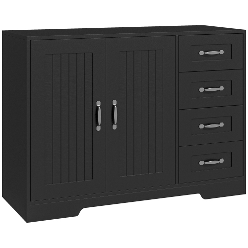 HOMCOM  Modern Sideboard Buffet Cabinet With Drawers And Beadboard Door Cupboard Kitchen Storage Cabinet In Black