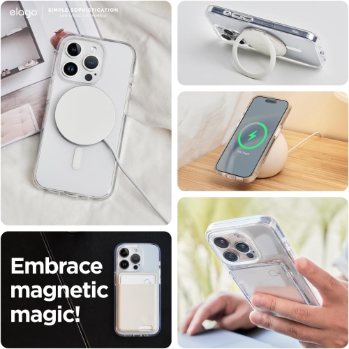 elago Magnetic Hybrid Clear Case Compatible with iPhone 15 Pro Case, Compatible with MagSafe, 6.1", US Military Grade Drop Protection, PC + TPU,
