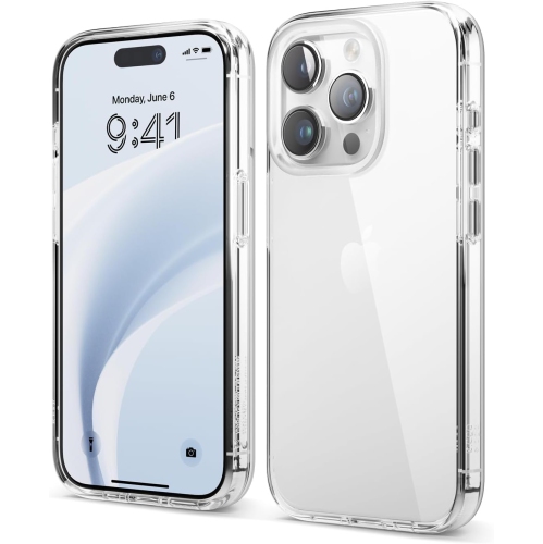 Image 1 of 9.. elago Hybrid Clear Case Compatible with iPhone 15 Pro Case- 6.1 inch -Military Grade Drop Protection, PC + TPU Hybrid Technology, Reduced Yellowing,