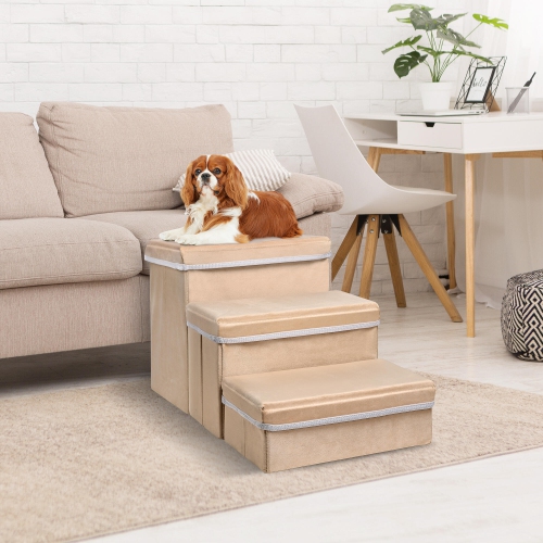 LIVINGbasics Dog Step Stairs Cat Ladder for Bed, Pet Step for Small Dogs and Cats with Toy Storage