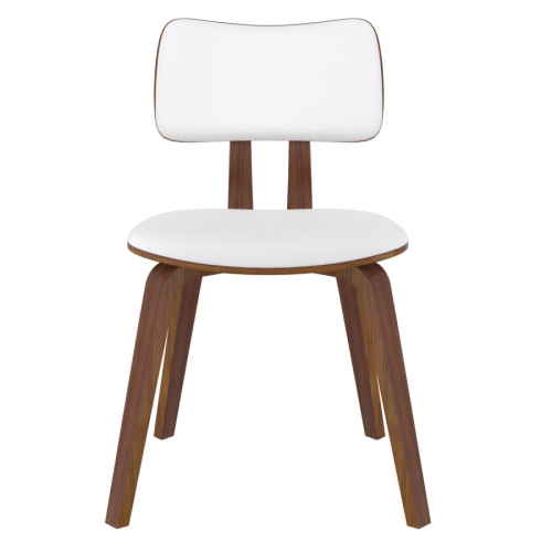 Cosmic Homes Dining Chair in White Faux Leather and Walnut, Side Chair, Mid-Century Walnut Dining Chair