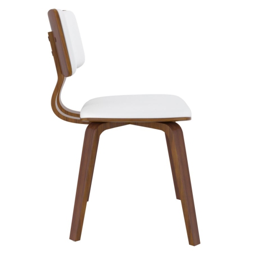 Cosmic Homes Dining Chair in White Faux Leather and Walnut, Side Chair, Mid-Century Walnut Dining Chair