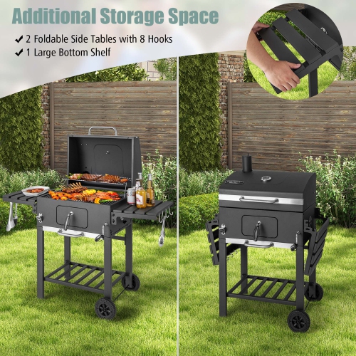 Costway Outdoor Charcoal Grill 391 sq.in. Cooking Area 2 Foldable Side Table BBQ Camping