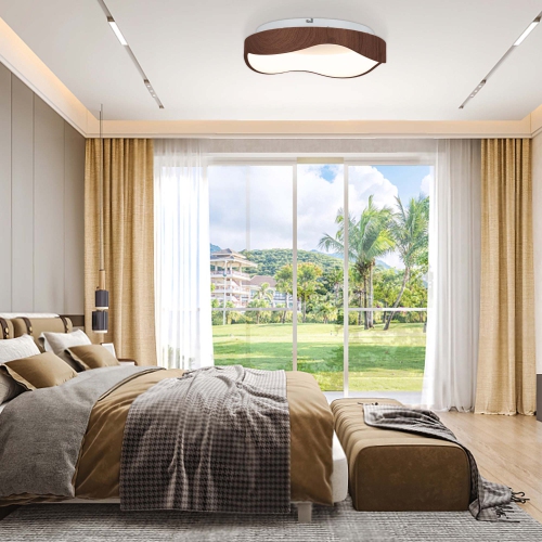 Costway LED Mount Ceiling Light 24W 3000K Lamp Fixture Wood Pattern Living Room