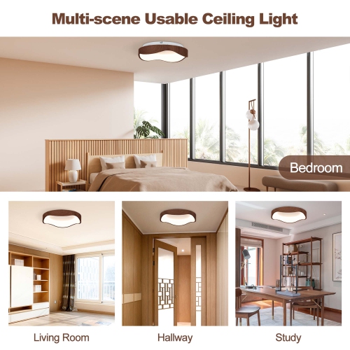 Costway LED Mount Ceiling Light 24W 3000K Lamp Fixture Wood Pattern Living Room