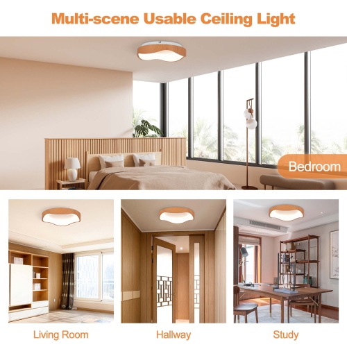 Costway LED Mount Ceiling Light 24W 3000K Lamp Fixture Wood Pattern Living Room