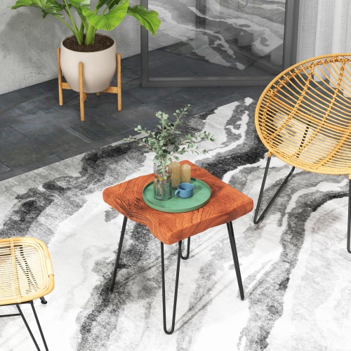 Costway 2 PCS Square End Table Accent Side Table Reclaimed Indonesia Teak Wood Plant Stand Patio